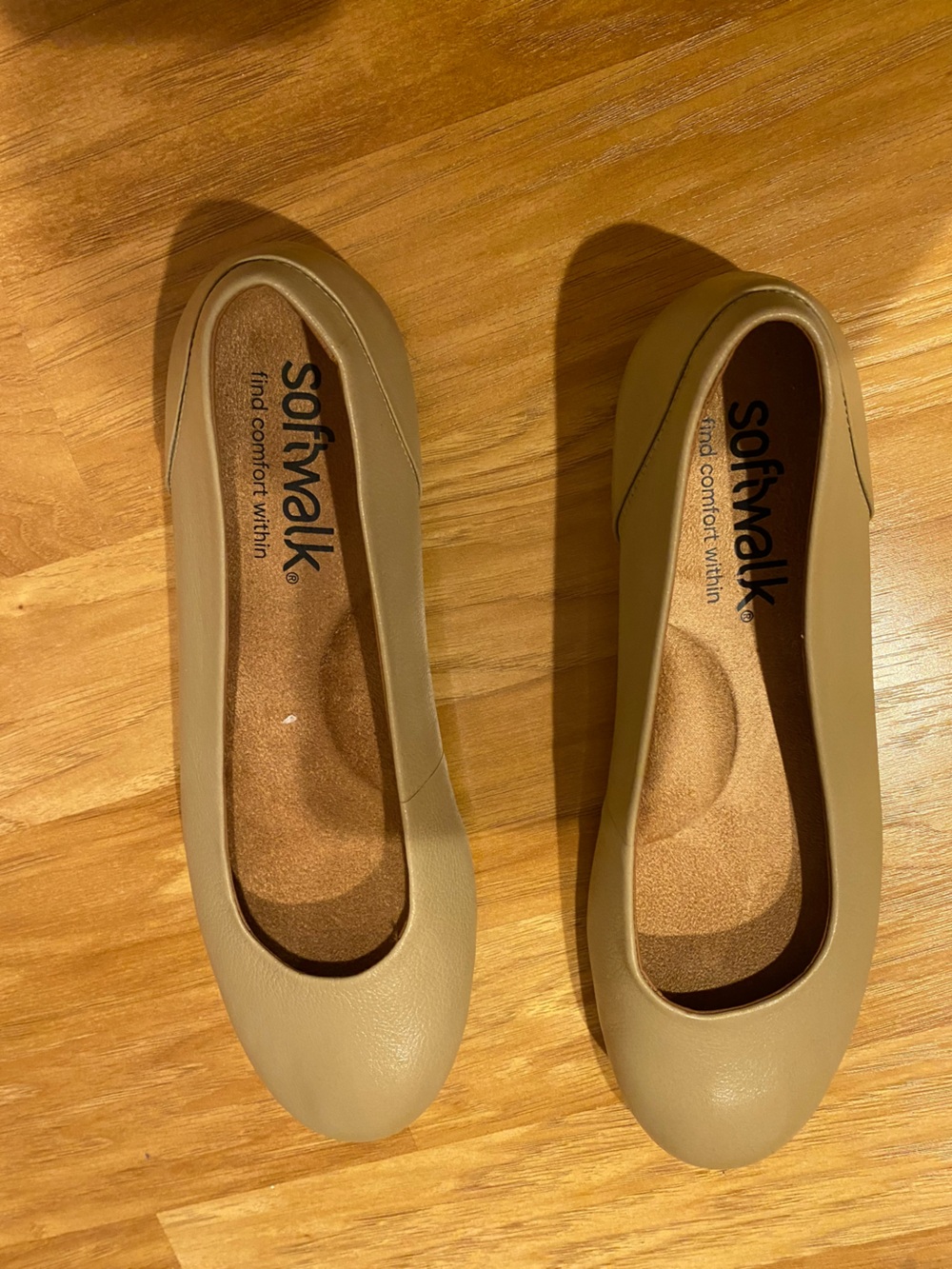 SoftWalk Women's Beige Rounded-Toe Ballet Flats